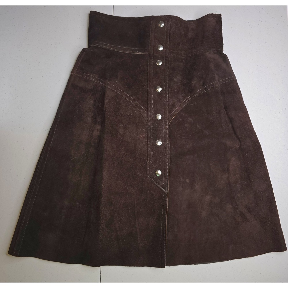 Vintage Unbranded 1970s Size 6 Women's Suede And Leather Skirt Ranchwear -1803